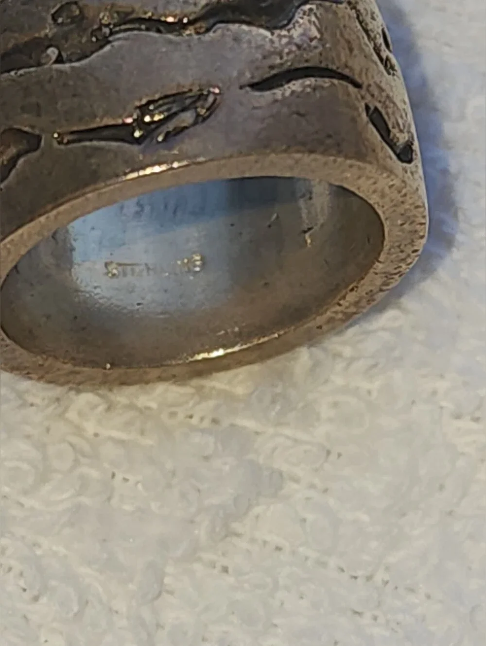 Sterling Silver Textured Band Ring - Rustic Design